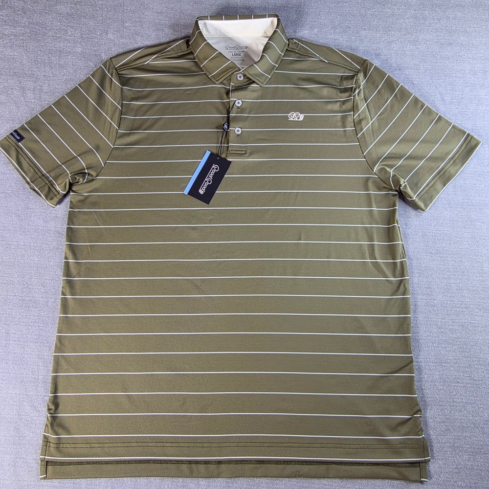 Good Good Golf Mens Stance Stripe Polo Olive Green White GG1115R Large Shirt NWT